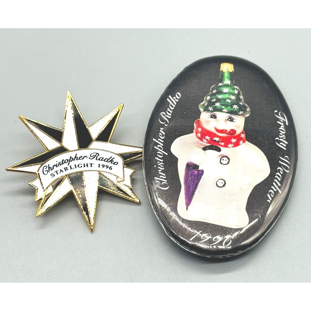 Christopher Radko Pin Set 1996 Starlight Star and Frosty Weather Snowman